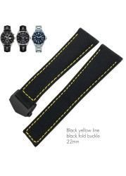 20mm 22mm Canvas Nylon Leather Watch Strap Fold Buckle Black Watch Band For Tag Heuer Carrera AQUARACER Watch Bracelets For Men