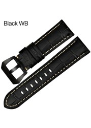 MAIKES Quality Genuine Leather Watch Strap 22mm 24mm 26mm Fashion Blue Watch Accessories Watchband for Panerai Watch Band