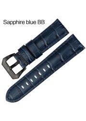 MAIKES Quality Genuine Leather Watch Strap 22mm 24mm 26mm Fashion Blue Watch Accessories Watchband for Panerai Watch Band