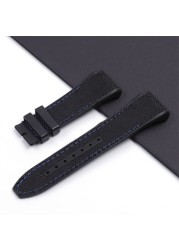 28mm High Quality Nylon Silicone Watches Cowhide Leather Band Black Folding Buckle Watchband Suitable for Franck Muller Strap V45 Series