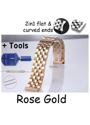 Flat and Curved End Watch Band 18 19 20 21 22mm 24mm 26mm Stainless Steel Watch Strap Butterfly Clasp Replacement Wristband