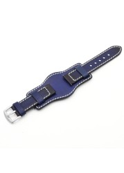 Onthelevel 20mm 22mm Watchband Leather Watch Strap Dark Green Leather Wristband Free Remove Tool Watch Accessories #D