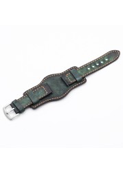 Onthelevel 20mm 22mm Watchband Leather Watch Strap Dark Green Leather Wristband Free Remove Tool Watch Accessories #D