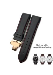 22mm 23mm 24mm Curved End Genuine Leather Watchband Fit For Tissot T035617 Cowhide Watch Strap Butterfly Clasp Bracelets Men