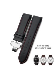 22mm 23mm 24mm Curved End Genuine Leather Watchband Fit For Tissot T035617 Cowhide Watch Strap Butterfly Clasp Bracelets Men