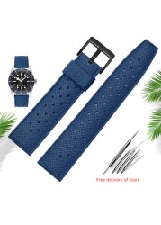 Premium Grade Tropic Rubber Watchband 20mm 22mm For S-Eiko SRP777J1 New Watch Straps Diving Waterproof Bracelet Black Blue Color