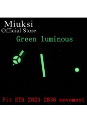 Miuksi Watch Silver Hands Green Blue Luminous Hands Fit NH35 NH36 ETA2824 2836 Miyota8205 8215 821A Mingzhu DG2813 3804 Movement