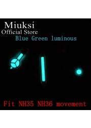 Miuksi Watch Silver Hands Green Blue Luminous Hands Fit NH35 NH36 ETA2824 2836 Miyota8205 8215 821A Mingzhu DG2813 3804 Movement