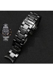 High quality ceramic watchband for AR1451 AR1452 AR1400 AR1410 watch straps with stainless steel butterfly clasp 22mm 24mm