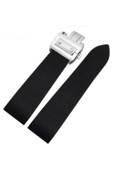 25mm Rubber Watchband Waterproof Fits Santos 100 W2020007 Silicone Strap Silver Gold Folding Buckle Black Bracelet