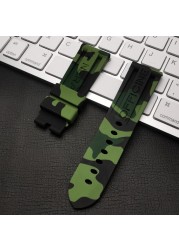 Top quality 22mm 24mm gray green red blue camo silicone rubber watchband for Panerai strap for PAM111/441 watch band