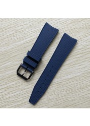 22mm Black Blue Rubber Silicone Watchband Watch Strap For IWC Pilot Portuguese IW323101 Bracelet Strap With Pin Buckle Tool Free