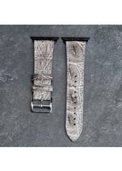 Handmade Himalayan White Crocodile Leather Watchband 44mm 42mm 40mm Suitable for Iwatch Leather Strap Soft