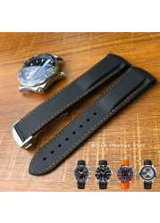 19mm 20mm 21mm 22mm Rubber Silicone Curved End Watchband Folding Buckle Watchband For Omega Seamaster 300 AT150 Watch Speedmater