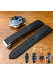 19mm 20mm 21mm 22mm Rubber Silicone Curved End Watchband Folding Buckle Watchband For Omega Seamaster 300 AT150 Watch Speedmater