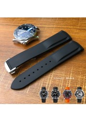 19mm 20mm 21mm 22mm Rubber Silicone Curved End Watchband Folding Buckle Watchband For Omega Seamaster 300 AT150 Watch Speedmater