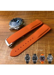 19mm 20mm 21mm 22mm Rubber Silicone Curved End Watchband Folding Buckle Watchband For Omega Seamaster 300 AT150 Watch Speedmater