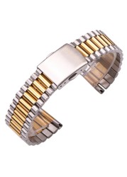 Women's stainless steel watch band, silver and gold watch band, 12mm, 14mm, 16mm, 18mm, 20mm, with buckle