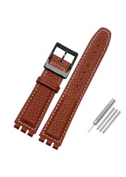 Leather Watch Strap Waterproof For Swatch YIS415/414 YCS YAS YGS 17mm Replacement Cowhide Watch Band Concavo Convex Watch Bracelet