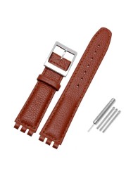 Leather Watch Strap Waterproof For Swatch YIS415/414 YCS YAS YGS 17mm Replacement Cowhide Watch Band Concavo Convex Watch Bracelet