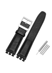 Leather Watch Strap Waterproof For Swatch YIS415/414 YCS YAS YGS 17mm Replacement Cowhide Watch Band Concavo Convex Watch Bracelet