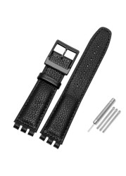 Leather Watch Strap Waterproof For Swatch YIS415/414 YCS YAS YGS 17mm Replacement Cowhide Watch Band Concavo Convex Watch Bracelet