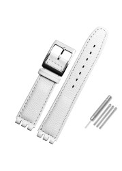 Leather Watch Strap Waterproof For Swatch YIS415/414 YCS YAS YGS 17mm Replacement Cowhide Watch Band Concavo Convex Watch Bracelet