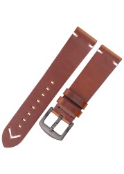 Handmade Leather Watch Strap Yellow Green Oil Wax Cowhide Watchband For Huawei Samsung Smart Watch Strap 18mm 20mm 22mm 24mm