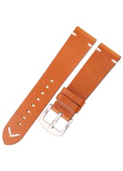 Handmade Leather Watch Strap Yellow Green Oil Wax Cowhide Watchband For Huawei Samsung Smart Watch Strap 18mm 20mm 22mm 24mm