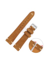 Vintage Suede Leather Watch Band 20mm 22mm Blue Brown Watch Strap Replacement Wristband Handmade Stitching Watchband