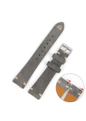 Vintage Suede Leather Watch Band 20mm 22mm Blue Brown Watch Strap Replacement Wristband Handmade Stitching Watchband