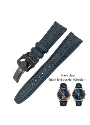 20mm 21mm 22mm Woven Genuine Leather Watch Band Cowhide Strap Fit For IWC Portugieser Pilot IW394005 IW3777 Blue Soft Watchband