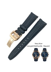 20mm 21mm 22mm Woven Genuine Leather Watch Band Cowhide Strap Fit For IWC Portugieser Pilot IW394005 IW3777 Blue Soft Watchband