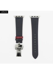 URVOI Deploy Buckle Band for Apple Watch Series 7 6 SE 5 4 3 21 Single Round Strap for iwatch 40 44mm Swift Leather Band Strap