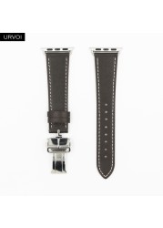 URVOI Deploy Buckle Band for Apple Watch Series 7 6 SE 5 4 3 21 Single Round Strap for iwatch 40 44mm Swift Leather Band Strap