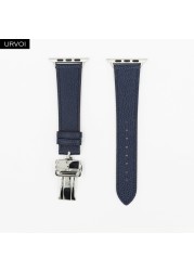 URVOI Deploy Buckle Band for Apple Watch Series 7 6 SE 5 4 3 21 Single Round Strap for iwatch 40 44mm Swift Leather Band Strap