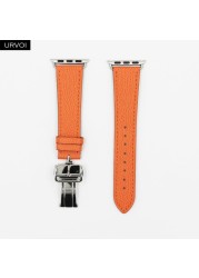 URVOI Deploy Buckle Band for Apple Watch Series 7 6 SE 5 4 3 21 Single Round Strap for iwatch 40 44mm Swift Leather Band Strap