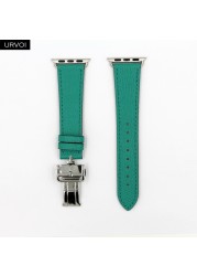 URVOI Deploy Buckle Band for Apple Watch Series 7 6 SE 5 4 3 21 Single Round Strap for iwatch 40 44mm Swift Leather Band Strap