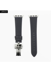 URVOI Deploy Buckle Band for Apple Watch Series 7 6 SE 5 4 3 21 Single Round Strap for iwatch 40 44mm Swift Leather Band Strap