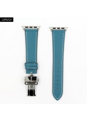 URVOI Deploy Buckle Band for Apple Watch Series 7 6 SE 5 4 3 21 Single Round Strap for iwatch 40 44mm Swift Leather Band Strap