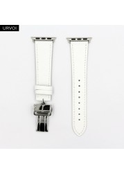 URVOI Deploy Buckle Band for Apple Watch Series 7 6 SE 5 4 3 21 Single Round Strap for iwatch 40 44mm Swift Leather Band Strap