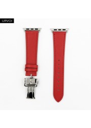 URVOI Deploy Buckle Band for Apple Watch Series 7 6 SE 5 4 3 21 Single Round Strap for iwatch 40 44mm Swift Leather Band Strap