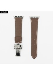 URVOI Deploy Buckle Band for Apple Watch Series 7 6 SE 5 4 3 21 Single Round Strap for iwatch 40 44mm Swift Leather Band Strap