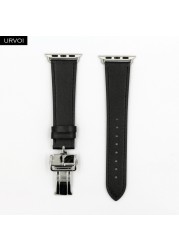 URVOI Deploy Buckle Band for Apple Watch Series 7 6 SE 5 4 3 21 Single Round Strap for iwatch 40 44mm Swift Leather Band Strap