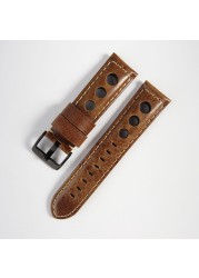 Retro Watch Strap 20mm 22mm 24mm Genuine Leather Watches Men Women Wristwatch Accessories Correa Samsung Galaxy Active 2