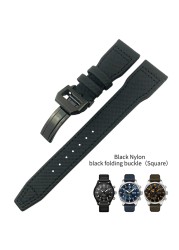 20mm 21mm 22mm Nylon Fiber Leather Watchband Fit For IWC IW377729 IW389001 Big Pilot Watch High Quality Green Blue Black Strap