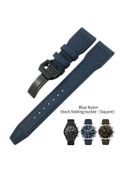 20mm 21mm 22mm Nylon Fiber Leather Watchband Fit For IWC IW377729 IW389001 Big Pilot Watch High Quality Green Blue Black Strap