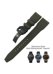 20mm 21mm 22mm Nylon Fiber Leather Watchband Fit For IWC IW377729 IW389001 Big Pilot Watch High Quality Green Blue Black Strap