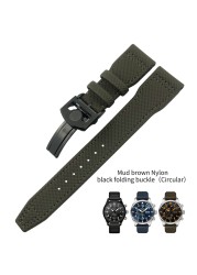 20mm 21mm 22mm Nylon Fiber Leather Watchband Fit For IWC IW377729 IW389001 Big Pilot Watch High Quality Green Blue Black Strap