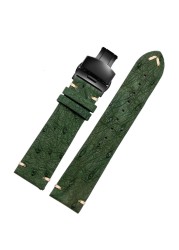 High Quality Ultra-thin Soft Handmade Ostrich Leather Green General Watch Rod Bar 18 20mm 22mm Orange Brown Black Watch Straps Men